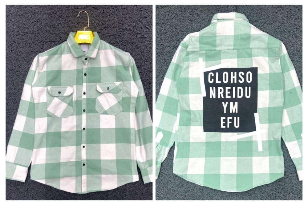 Back print double pocket shirts  Fabric : Heavy Brushing chex  Size : M L XL